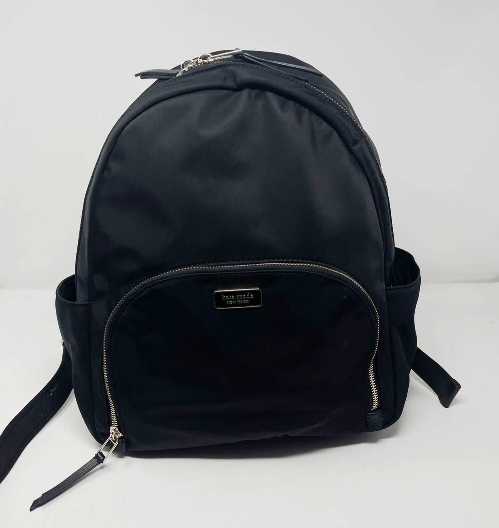 Kate Spade Black Dawn Backpack Nylon Zip Closure Front Pocket Waterbottle Slip